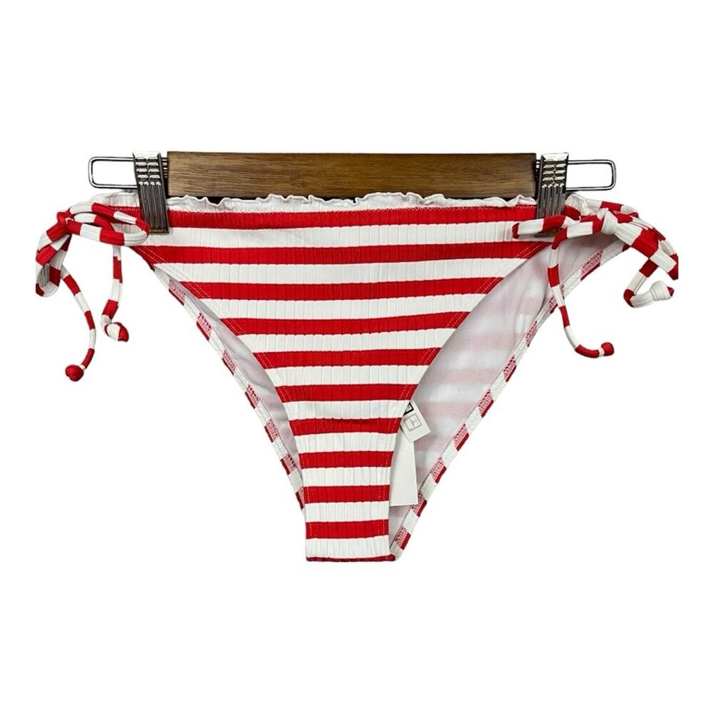 Roxy Hello July Tie String Red and White Ruffled Bikini Bottom Size L NWT - Picture 4 of 12